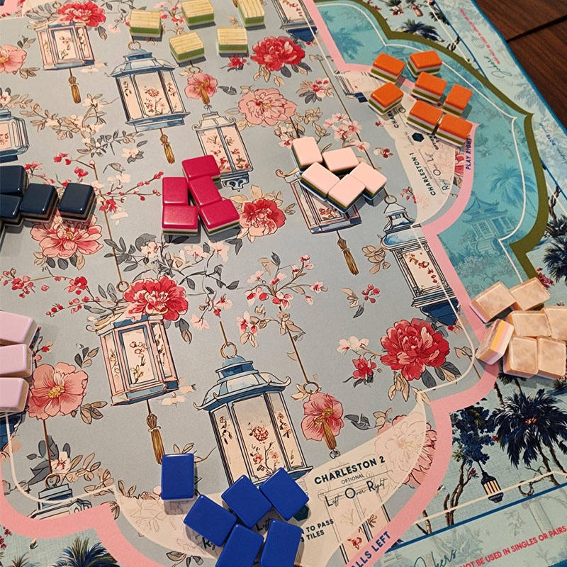 Premium Blue American Mahjong Mat Silk Scarf Style Table Mat Non-Slip Neoprene 31.5*31.5inch