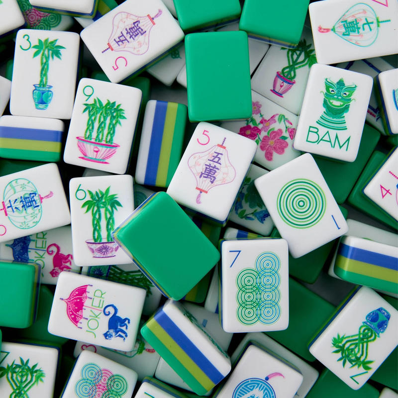 Premium Bright Green American Mahjong Tiles Set 1.26×0.95×0.63 Inch, Colorful Tropical Pattern Mah Jongg Tiles for Game Night