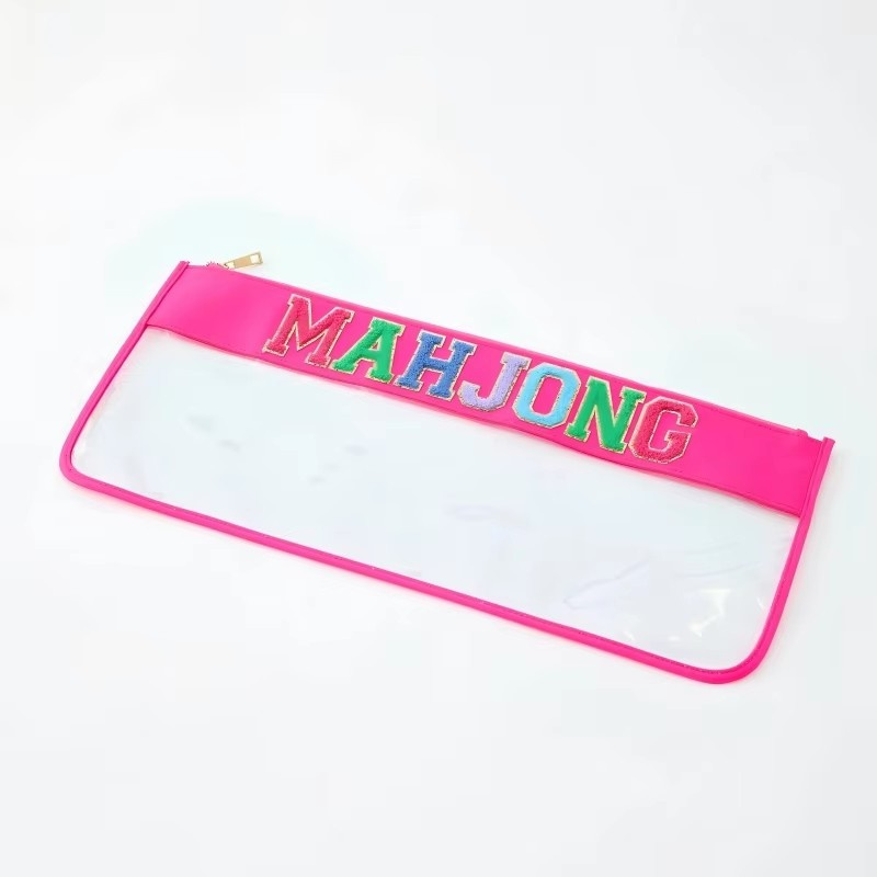 Wholesale in Stock Sale Fast Shipment Waterproof PVC Embroidered Multi-purpose Transparent Mahjong Storage Bag for Mahjong Lover