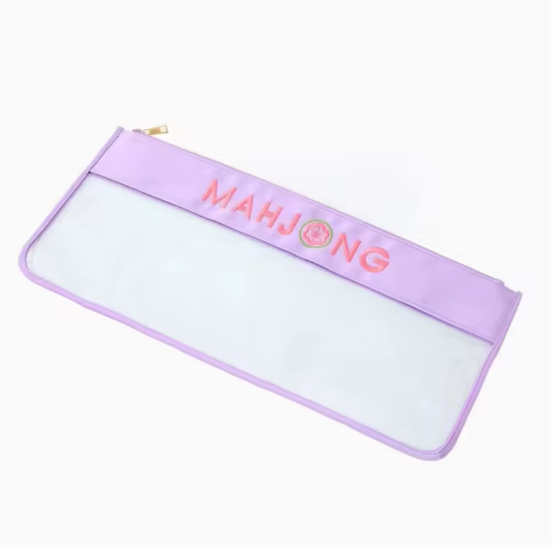 Wholesale in Stock Sale Fast Shipment Waterproof PVC Embroidered Multi-purpose Transparent Mahjong Storage Bag for Mahjong Lover