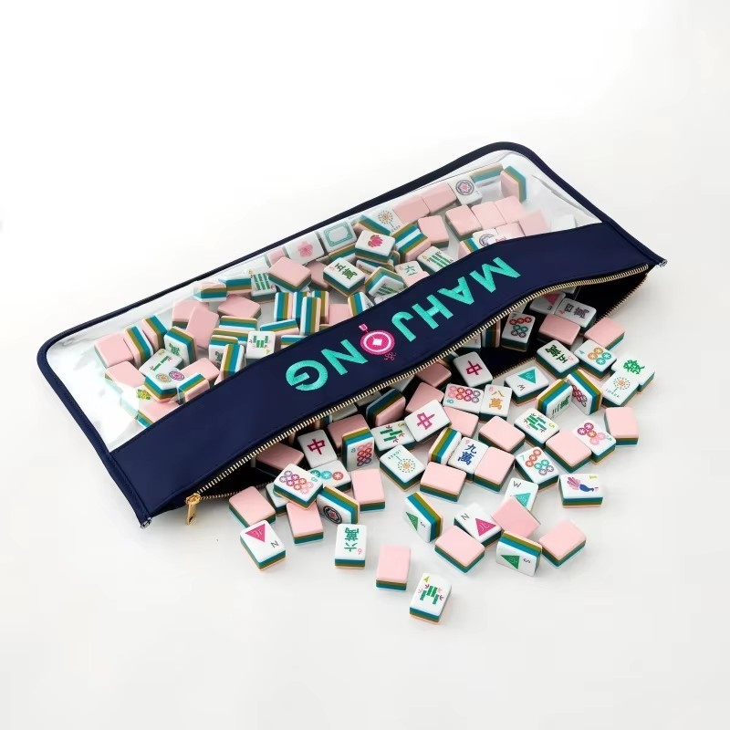Wholesale in Stock Sale Fast Shipment Waterproof PVC Embroidered Multi-purpose Transparent Mahjong Storage Bag for Mahjong Lover
