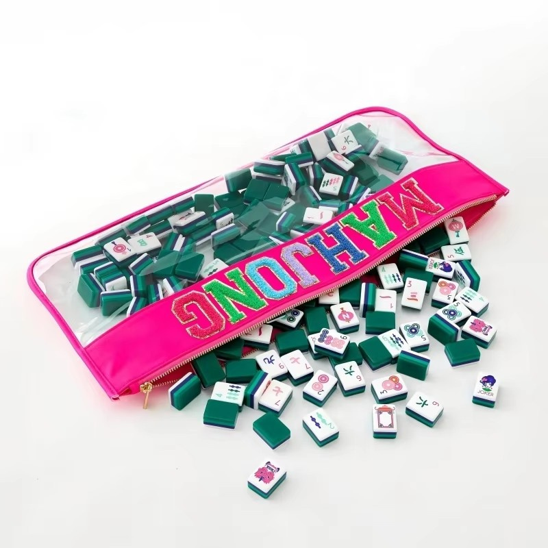 Wholesale in Stock Sale Fast Shipment Waterproof PVC Embroidered Multi-purpose Transparent Mahjong Storage Bag for Mahjong Lover