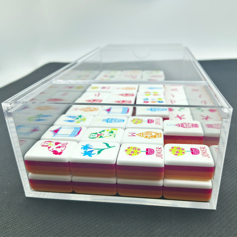 Clear Acrylic Mahjong Tile Storage Box – Transparent Sliding Lid Case for 160 American Mahjong Tiles Size 1.26″ X 0.95″ X 0.63″
