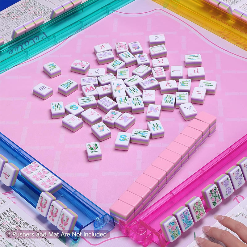 Custom Pink Acrylic American Mahjong Set 4 Layers Hand Painted Garden Flowers Bam Crak Dots Luxury Gift