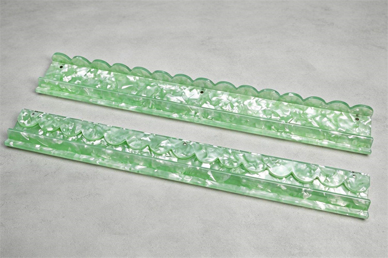 Green Shell Acrylic Mahjong Rack Pusher Ruler Wavy Edges American Sorted Magnetic Ripple Pattern Easy to Clean 1 Set of 4 Pieces