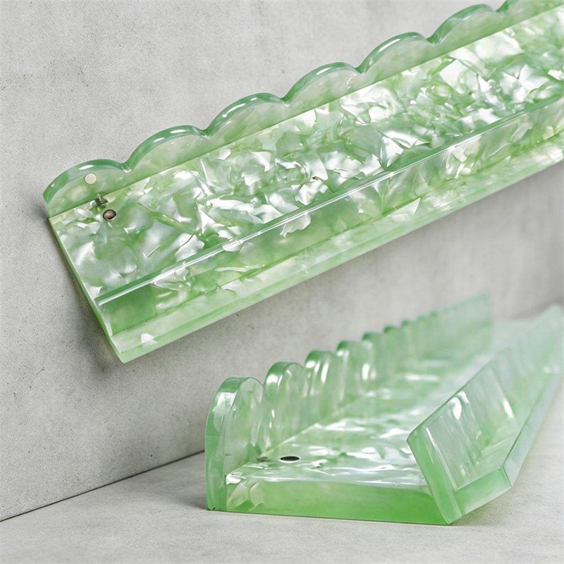 Green Shell Acrylic Mahjong Rack Pusher Ruler Wavy Edges American Sorted Magnetic Ripple Pattern Easy to Clean 1 Set of 4 Pieces