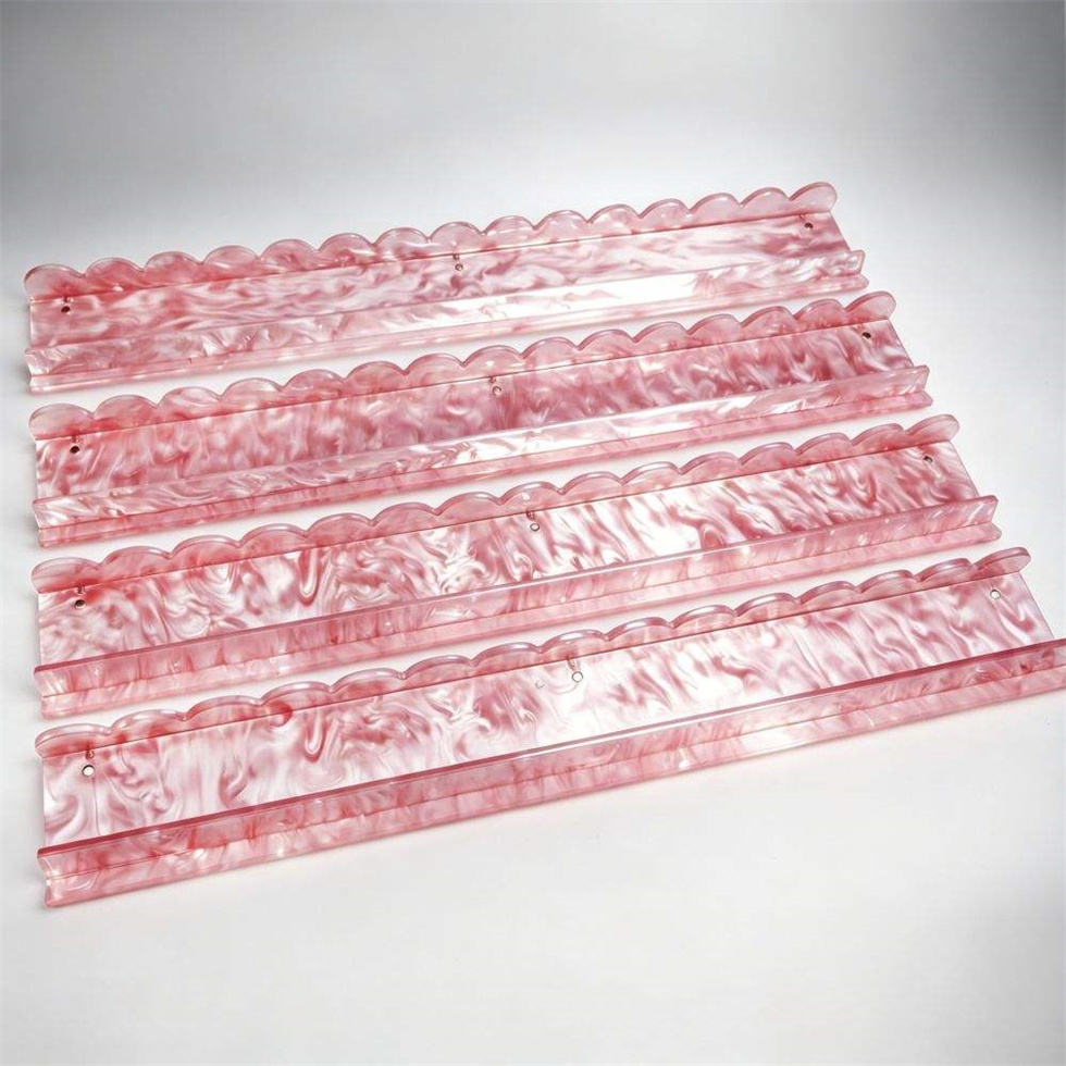 Shell Pink Acrylic Mahjong Rack Pusher Ruler American Sorted Magnetic Ripple Pattern Easy to Clean Wavy Edges 1 Set of 4pcs